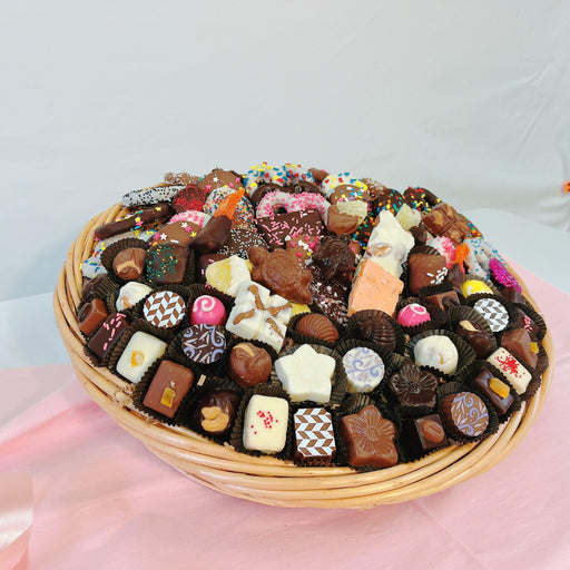 EXTRA LARGE - Birthday chocolate gift basket featuring a vibrant mix of premium chocolates, fudge, and sprinkled confections for celebrations.