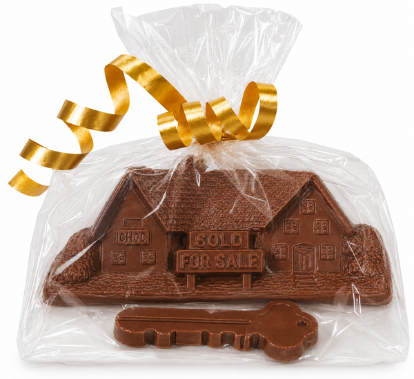 New Home chocolate greeting card, 3 1/2 by 2 inch chocolate plaque