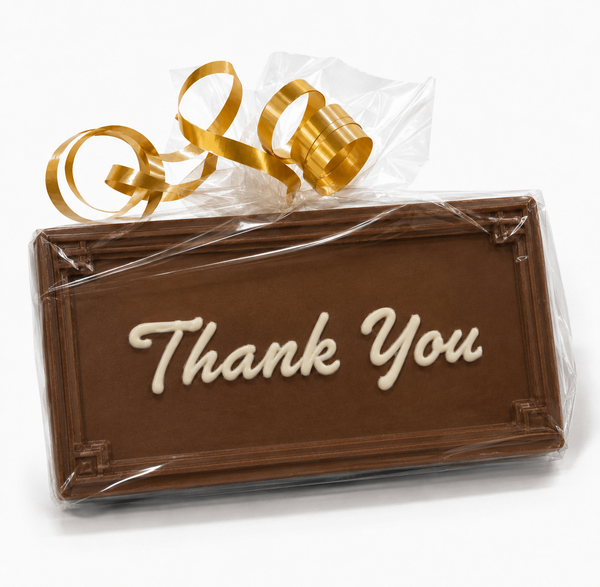 Thank You chocolate greeting card, 3 1/2 by 2 inch chocolate plaque