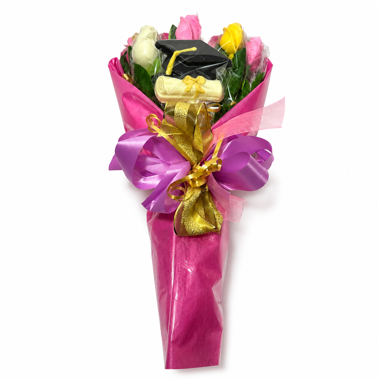 Graduation Rose Bouquet 12 choc roses + gift high school & college grads + The Sweet Tooth North Miami Beach + since 1979