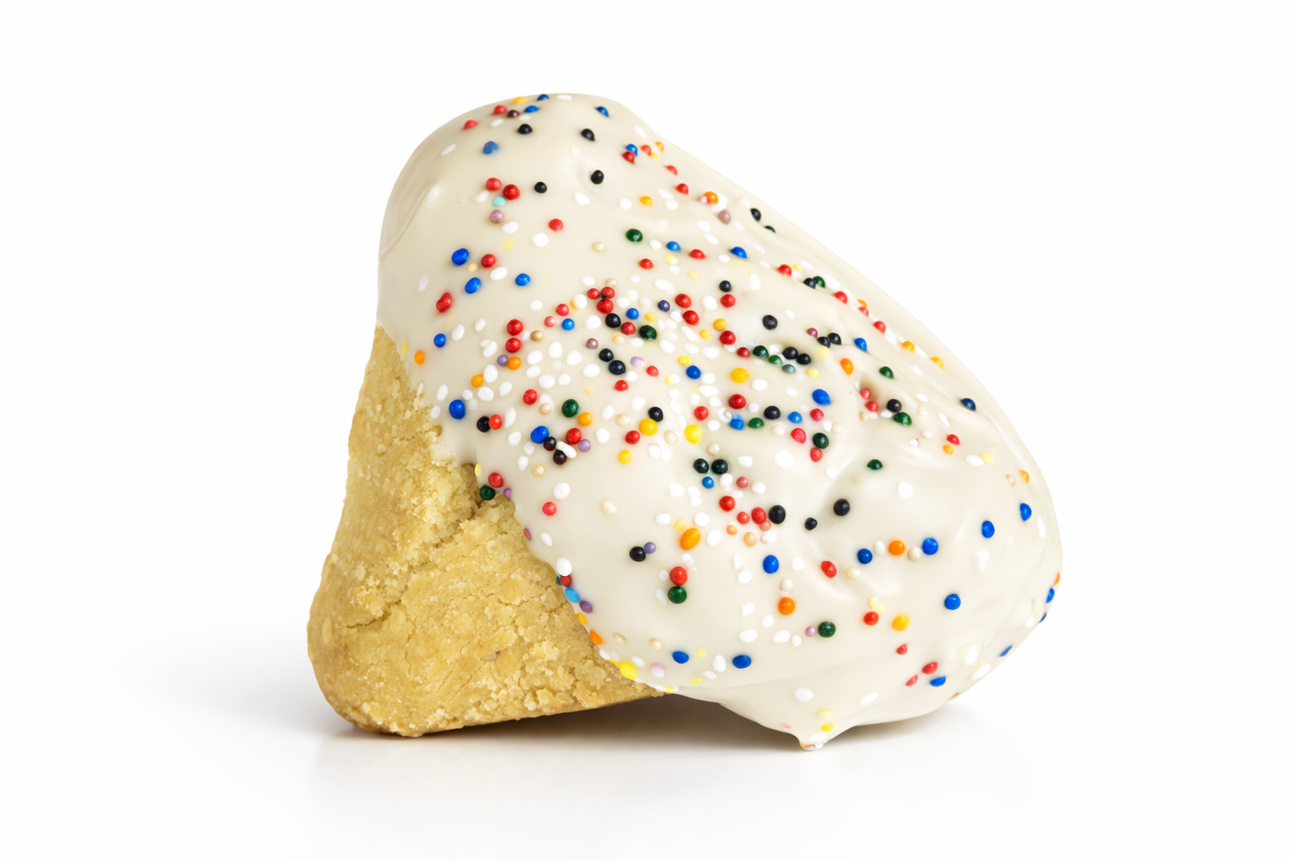 White chocolate covered hamantaschen with rainbow sprinkles The Sweet Tooth North Miami Beach since 1979