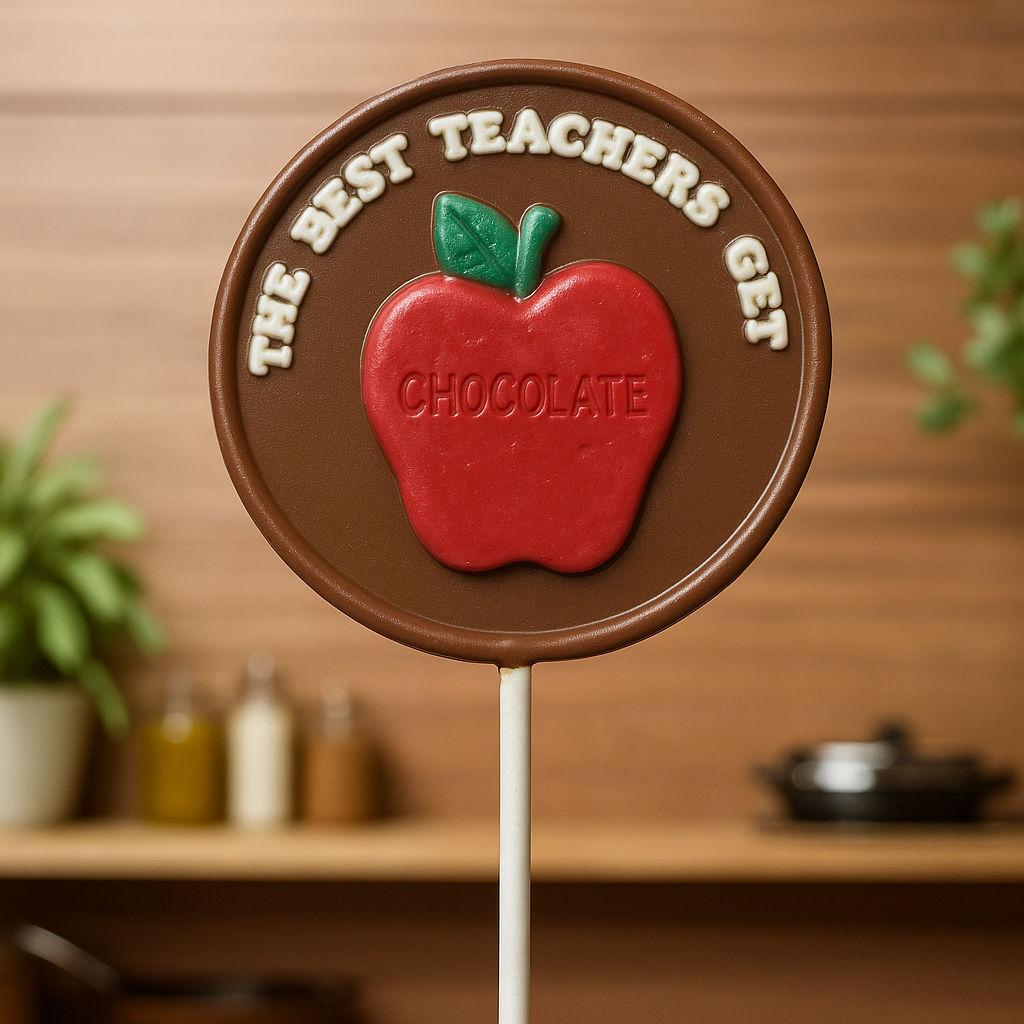 Chocolate teacher appreciation lollipop from The Sweet Tooth North Miami Beach, Kosher certified