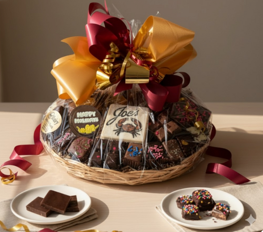 Premium kosher corporate chocolate gift basket with custom branding, perfect for client appreciation and employee recognition