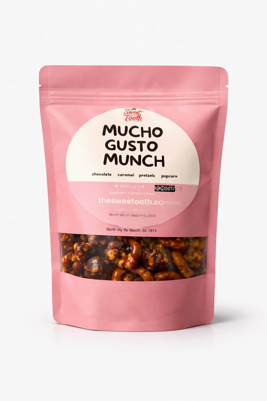 Mucho Gusto Munch chocolate popcorn and pretzel snack mix from The Sweet Tooth, North Miami Beach