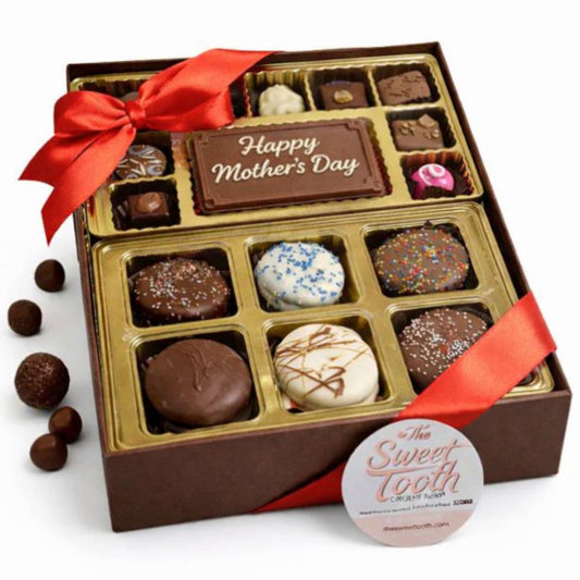 Happy Mother's Day kosher chocolate gift box from The Sweet Tooth in North Miami Beach - handmade truffles, chocolate-covered Oreos, and a personalized Happy Mother's Day chocolate plaque