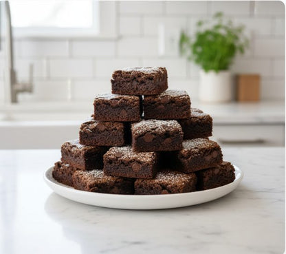Brownies stacked on a plate 