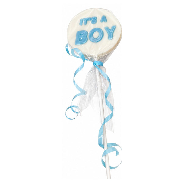 It's a Boy chocolate lollipop on a stick