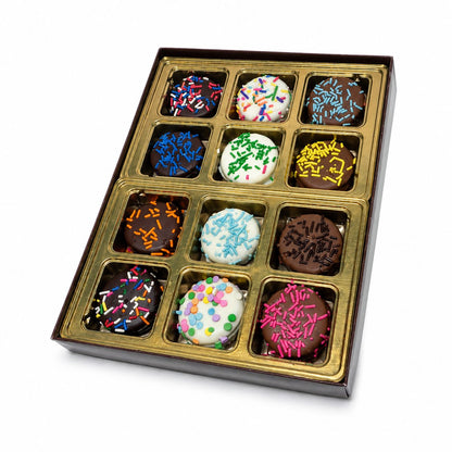 Gluten-free chocolate covered oreos gift box with colorful sprinkles handmade The Sweet Tooth North Miami Beach since 1979