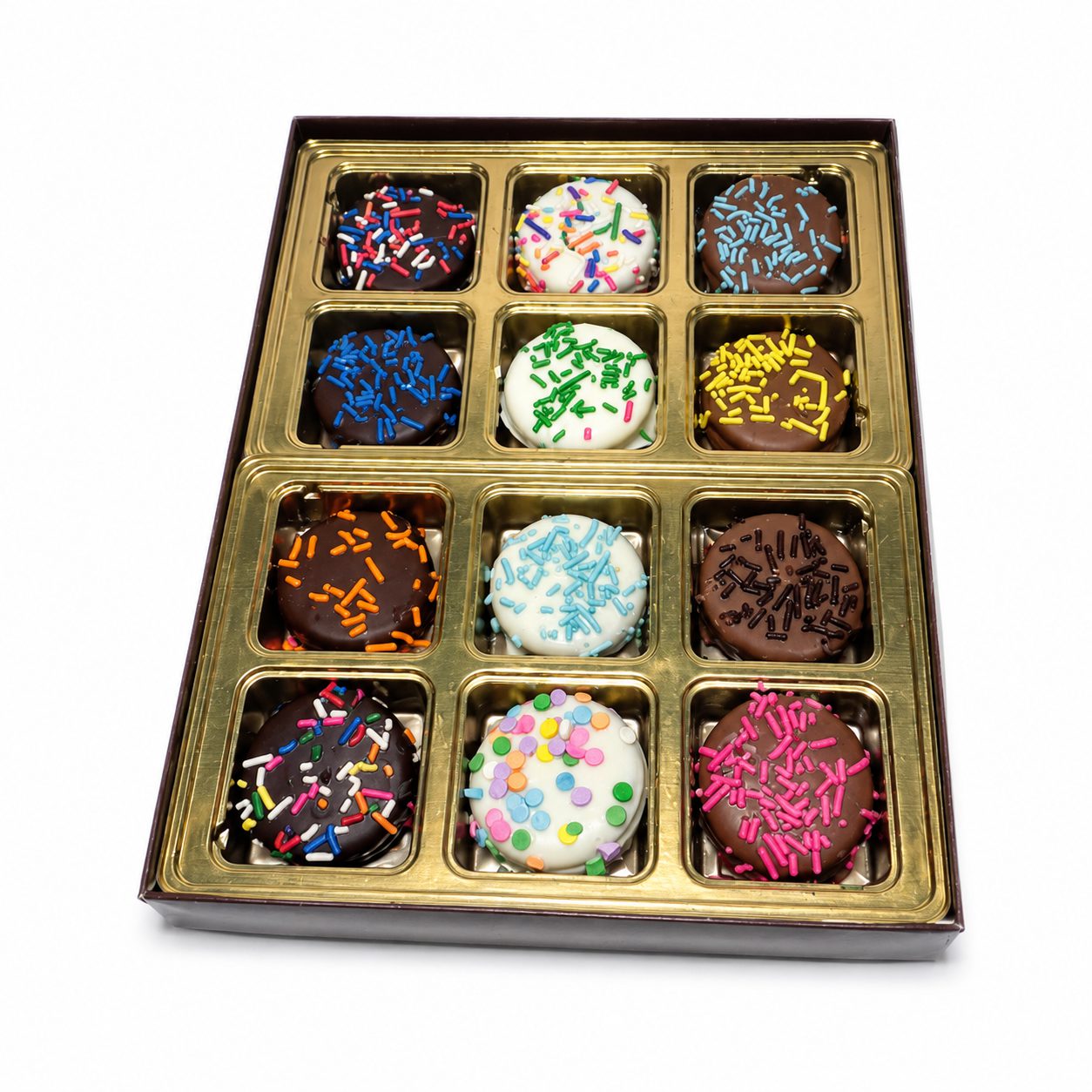 Chocolate-covered Oreo gift box with assorted sprinkles for gifting and sharing The Sweet Tooth North Miami Beach since 1979