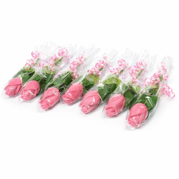 Pink chocolate roses wrapped in cello, handcrafted gift, The Sweet Tooth North Miami Beach since 1979