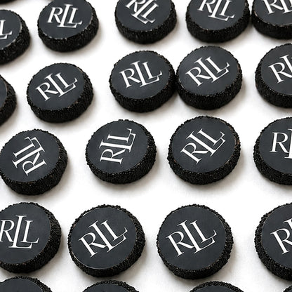 Chocolate dipped Oreos printed with a custom monogram logo