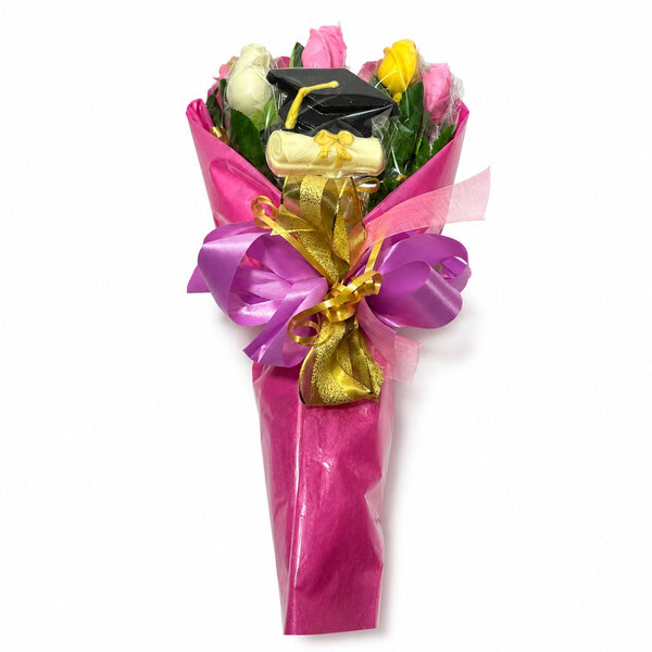 Graduation Rose Bouquet 12 choc roses + gift high school & college grads + The Sweet Tooth North Miami Beach + since 1979