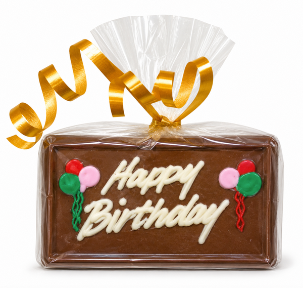 Happy Birthday chocolate greeting card, 3 1/2 by 2 inch chocolate plaque