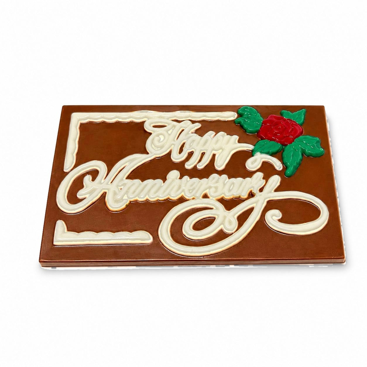 Happy Anniversary large chocolate plaque in milk chocolate