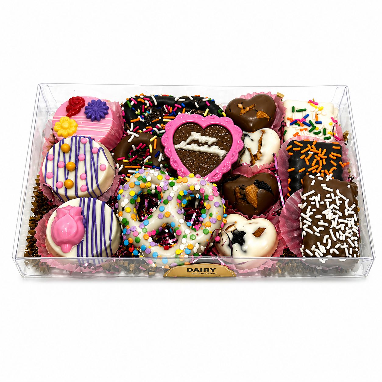Mother’s Day chocolate gift box + assorted handcrafted treats with decorated pretzels and Oreos + The Sweet Tooth North Miami Beach + since 1979